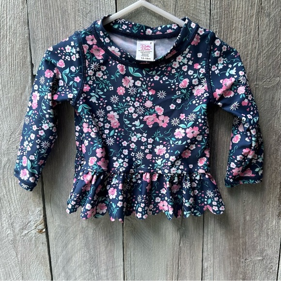 Toddler Girls Ruffle Butts Brand Moonlight Meadow Peplum Rash Guard Size 12-18 M - Picture 1 of 3